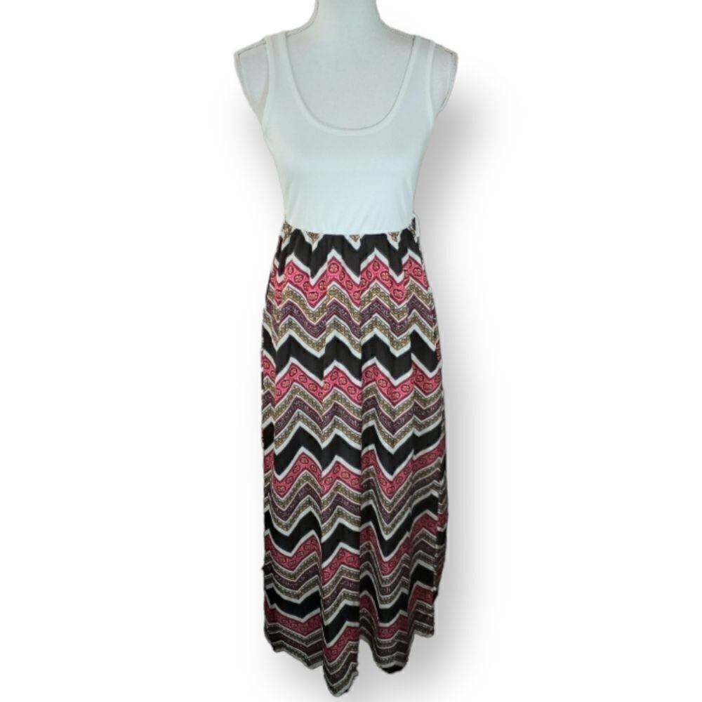 B FAMOUS WHITE, PINK, & BLACK MAXI DRESS SZ.S EUC